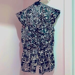 Green and white button down blouse from The Limited